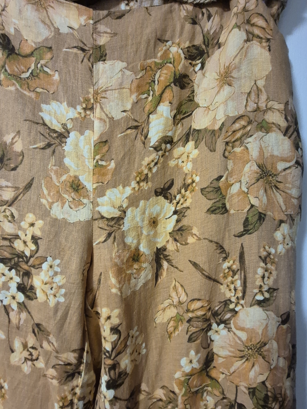 Mango Floral Wide-Leg Linen Pants with Woven Belt Size 46 - Picture 8 of 10